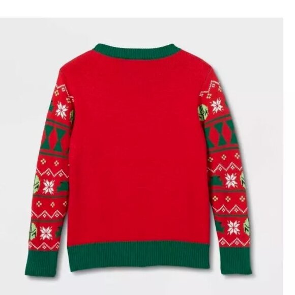 Star Wars Kids Grogu Fair Isle Holiday Christmas Pullover Sweater - Picture 2 of 3
